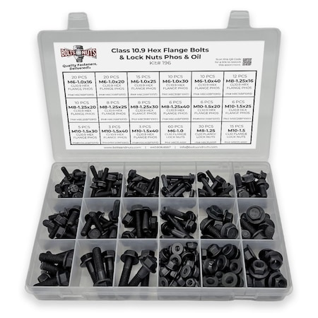 Boltsandnuts.Com Metric Class 10.9 Hex Flange Bolts & Lock Nuts Assortment - 248 PCS Assortment Kit #196